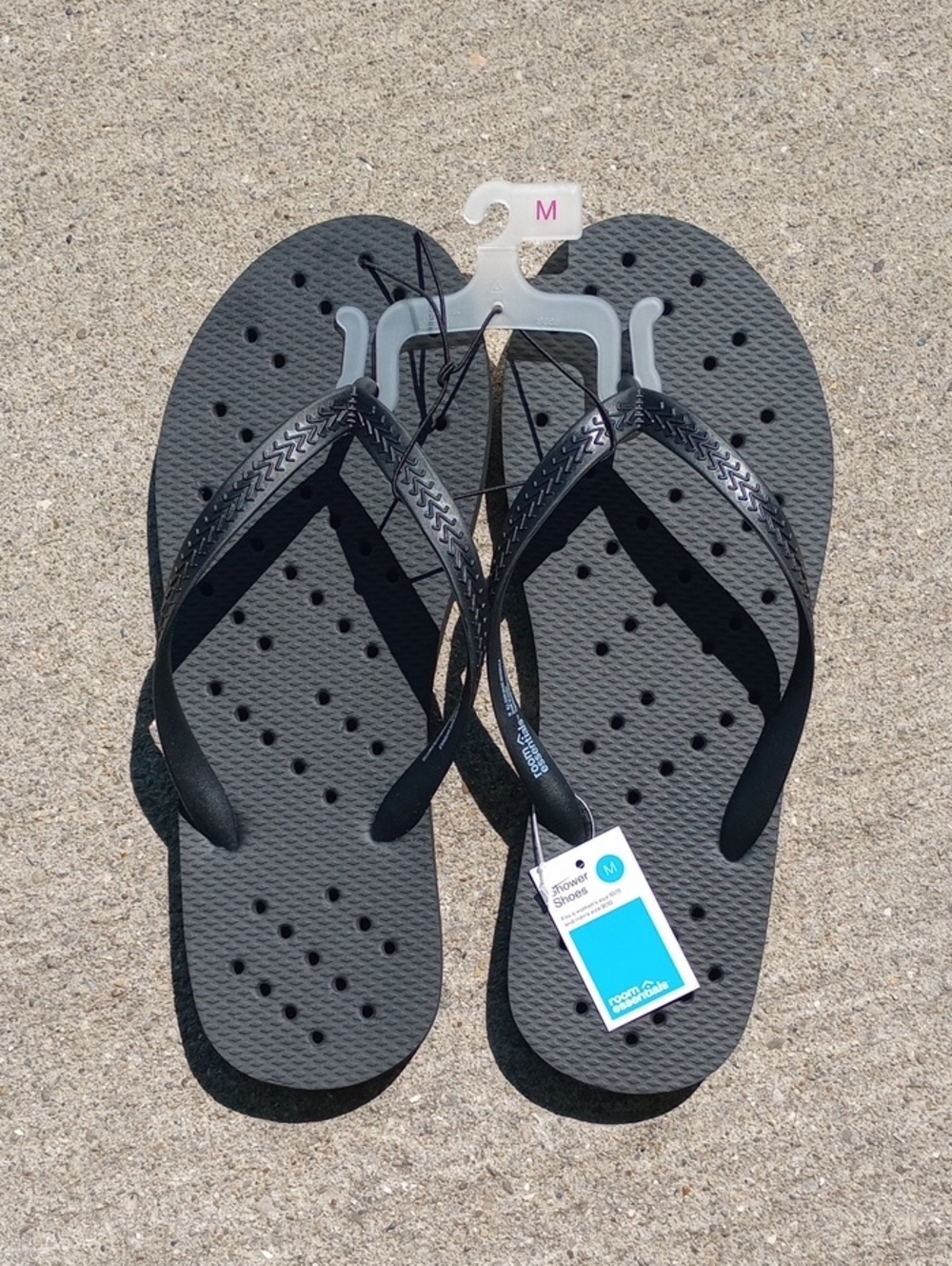 Room Essentials Black Flip Flop Shower Shoes Unisex NWT